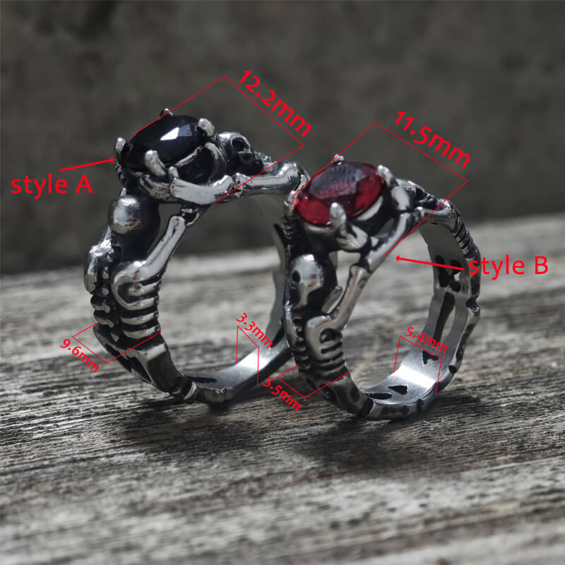 Anello teschio in acciaio inossidabile con gemma tributo gotico