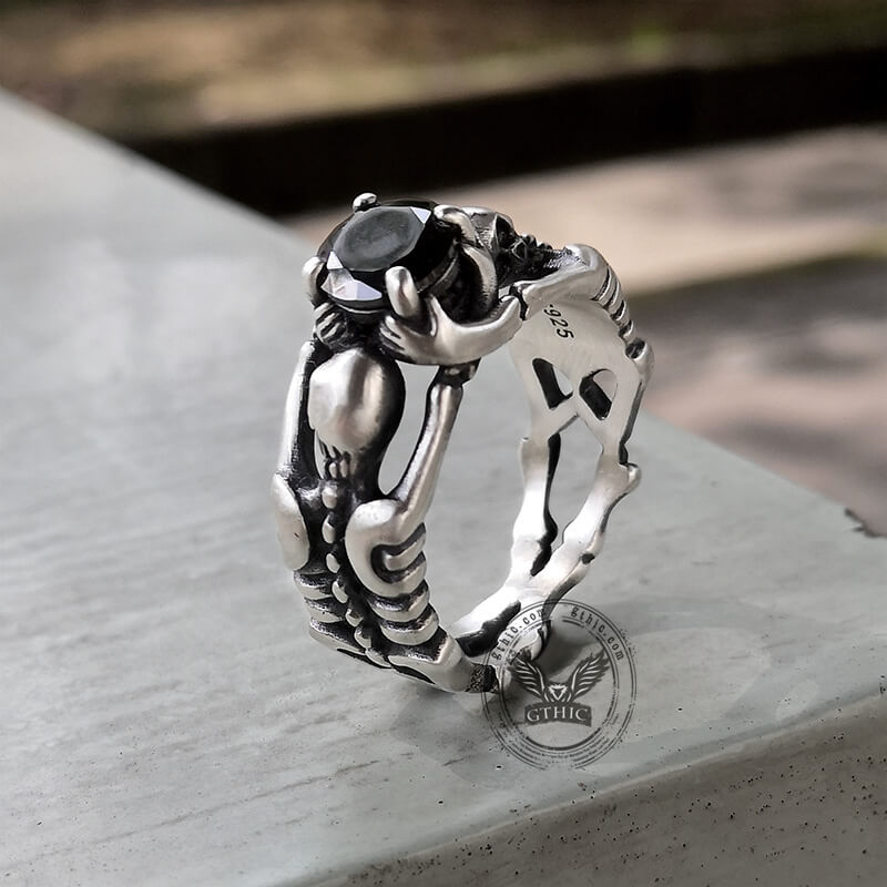 Gothic Tribute Gem Sterling Silver Skull Ring | Gthic.com