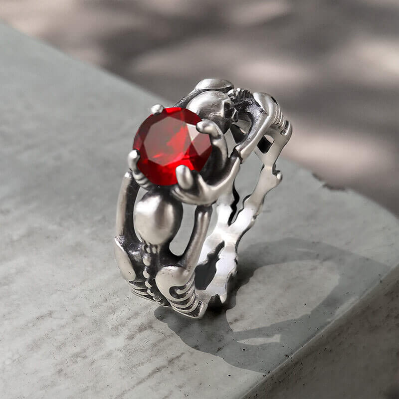 Gothic Tribute Gem Sterling Silver Skull Ring | Gthic.com