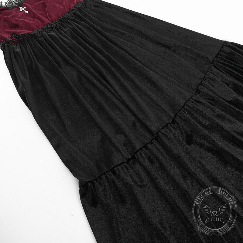 Gothic Two-tone Lace Velvet Slip Dress
