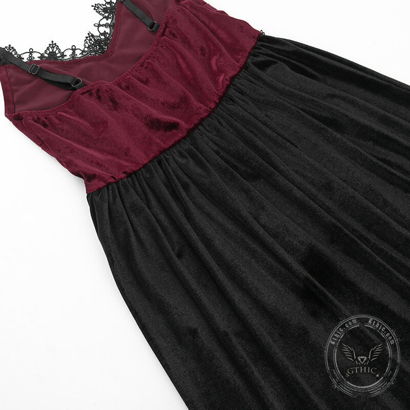 Gothic Two-tone Lace Velvet Slip Dress