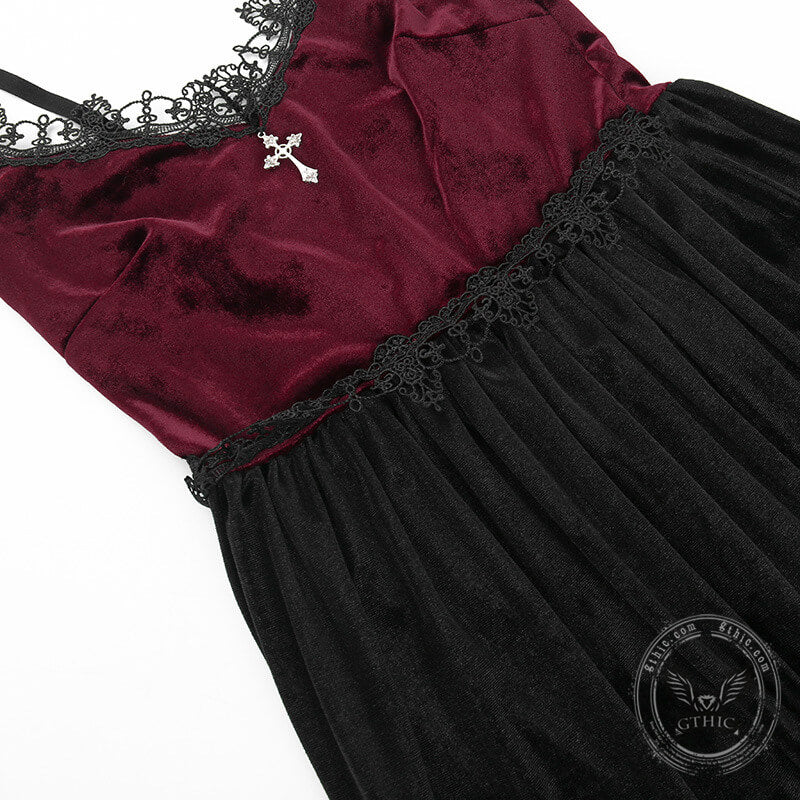 Gothic Two-tone Lace Velvet Slip Dress | Gthic.com