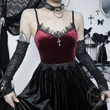 Gothic Two-tone Lace Velvet Slip Dress | Gthic.com