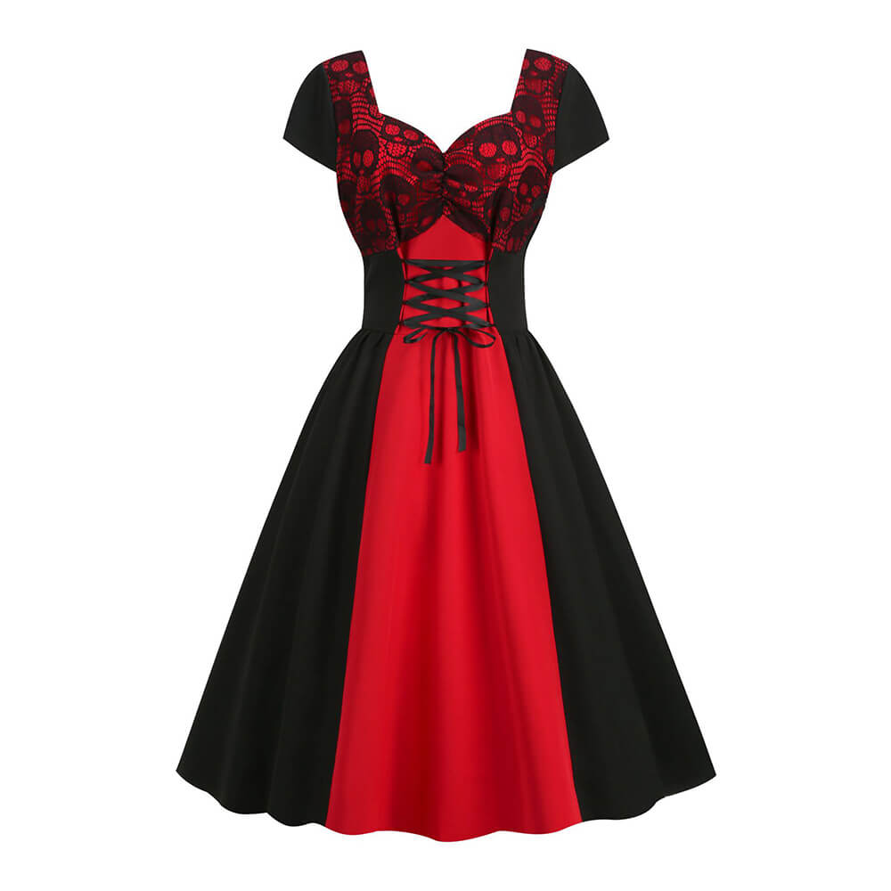 Gothic Two Tone Patchwork Skull Dress | Gthic.com