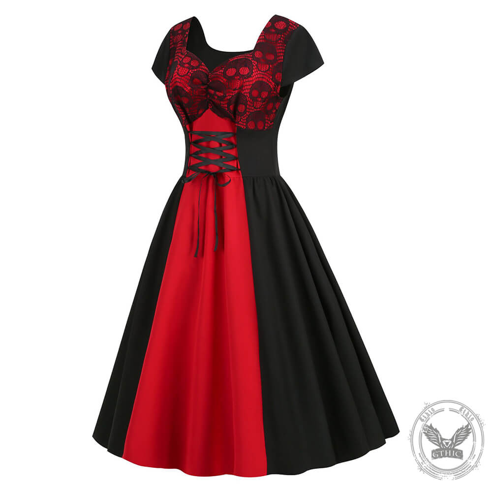 Gothic Two Tone Patchwork Skull Dress | Gthic.com