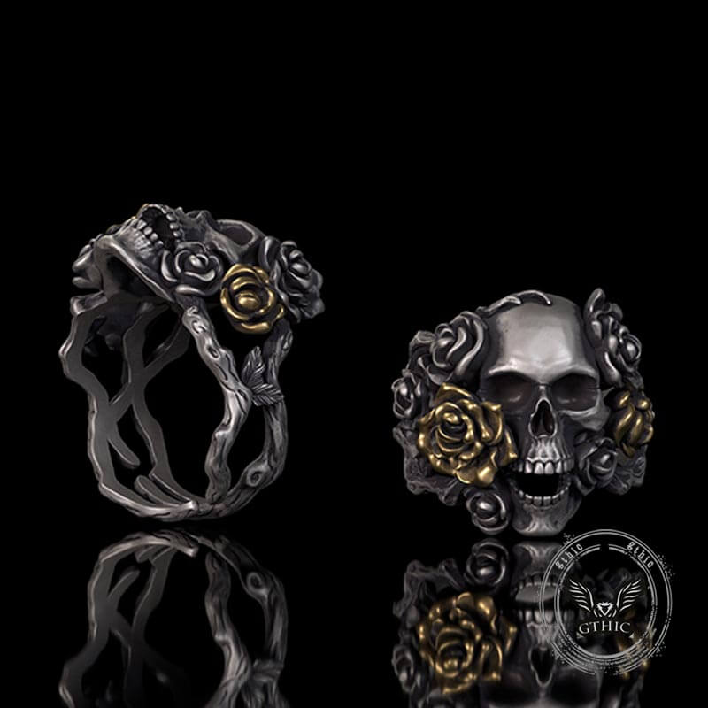 Gothic Vine Rose Skull Gem Sterling Silver Ring 01 | Gthic.com