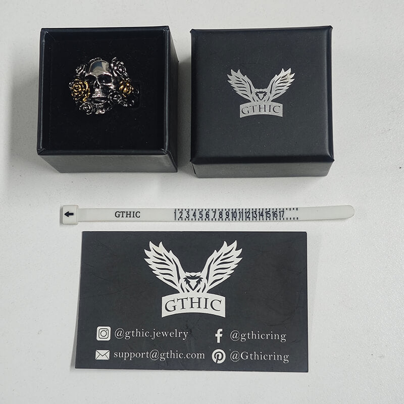 Gothic Vine Rose Skull Gem Sterling Silver Ring