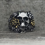 Gothic Vine Rose Skull Gem Sterling Silver Ring 02 | Gthic.com