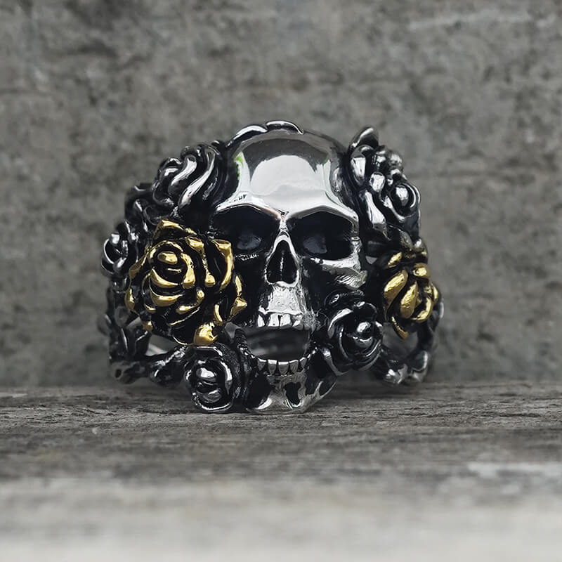 Gothic Vine Rose Skull Gem Sterling Silver Ring 02 | Gthic.com