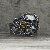 Gothic Vine Rose Skull Gem Sterling Silver Ring