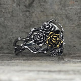 Gothic Vine Rose Skull Gem Sterling Silver Ring
