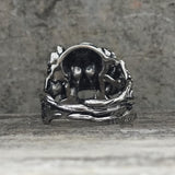 Gothic Vine Rose Skull Gem Sterling Silver Ring