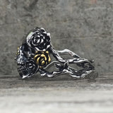 Gothic Vine Rose Skull Gem Sterling Silver Ring
