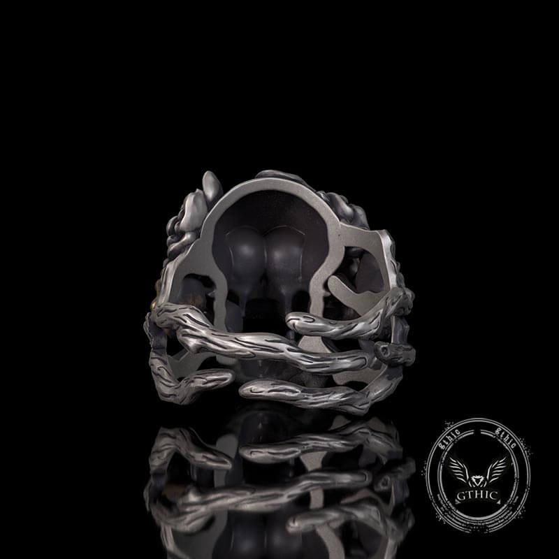 Gothic Vine Rose Skull Gem Sterling Silver Ring