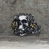 Gothic Vine Rose Skull Gem Sterling Silver Ring 03 | Gthic.com