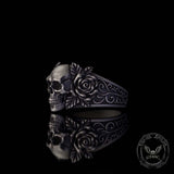 Gothic Vine Rose Skull Sterling Silver Ring
