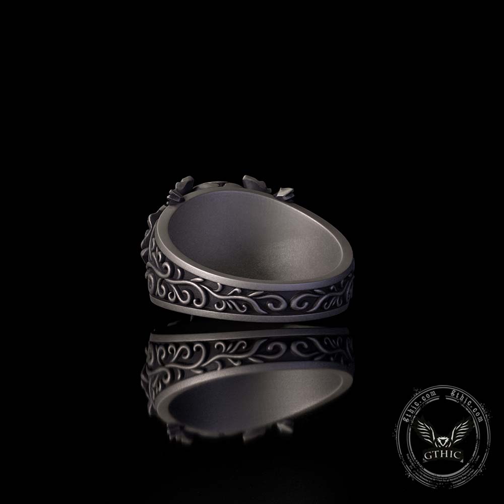 Gothic Vine Rose Skull Sterling Silver Ring