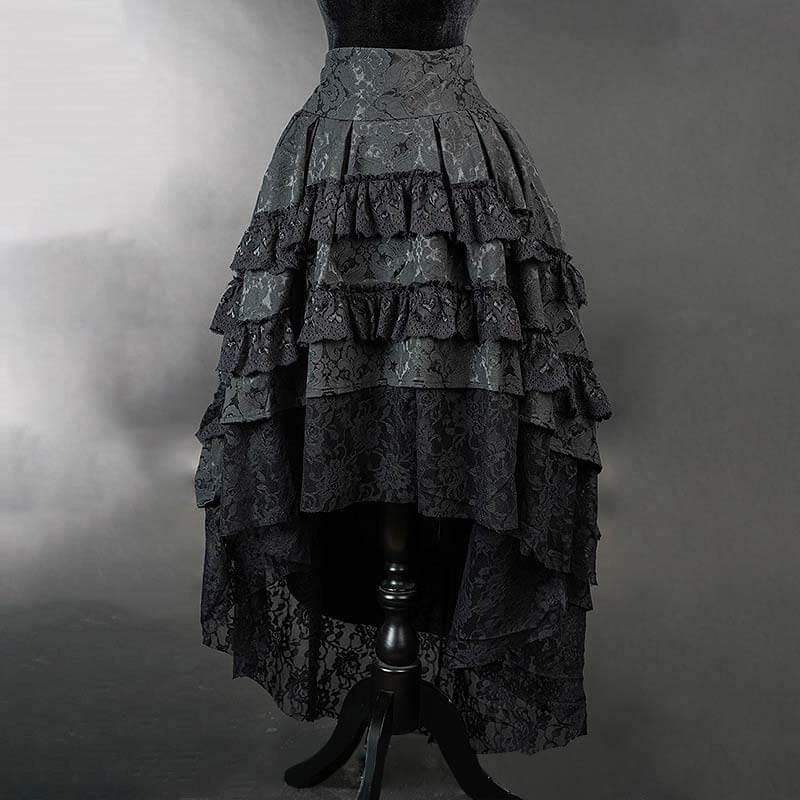 Gothic Vintage Multi-Layered Jacquard Lace Skirt 03 | Gthic.com