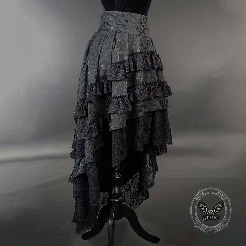 Gothic Vintage Multi-Layered Jacquard Lace Skirt