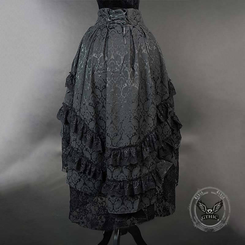 Gothic Vintage Multi-Layered Jacquard Lace Skirt