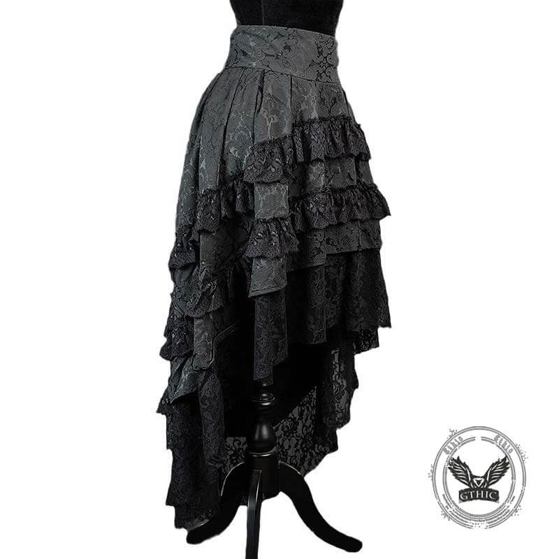 Gothic Vintage Multi-Layered Jacquard Lace Skirt
