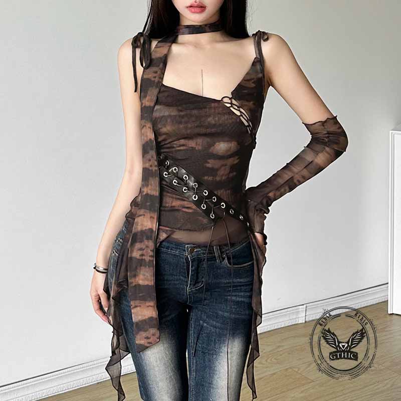 Gothic Waist Drawstring Tassel Irregular Suspender Top 01 | Gthic.com