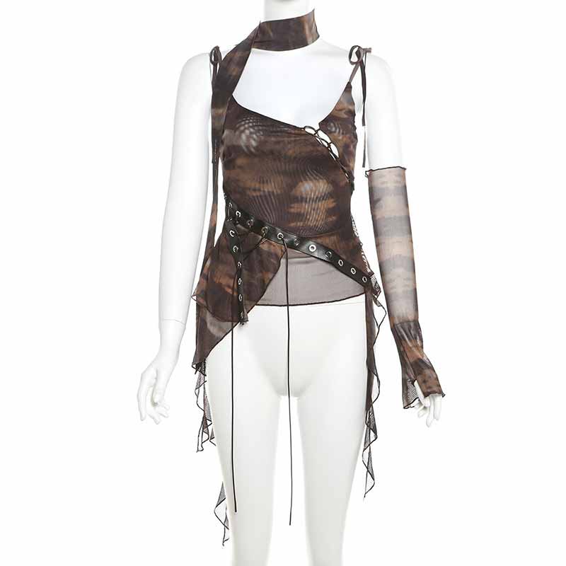 Gothic Waist Drawstring Tassel Irregular Suspender Top 02 | Gthic.com