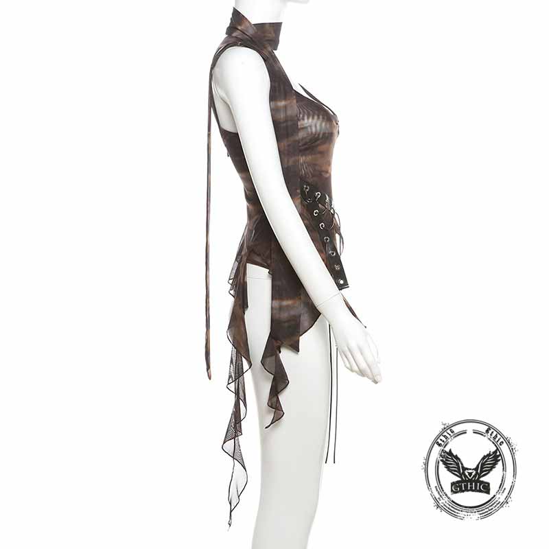 Gothic Waist Drawstring Tassel Irregular Suspender Top 03 | Gthic.com