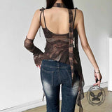 Gothic Waist Drawstring Tassel Irregular Suspender Top