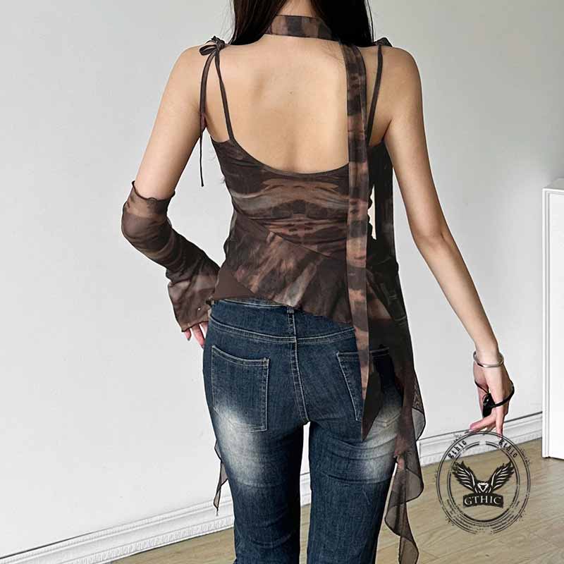 Gothic Waist Drawstring Tassel Irregular Suspender Top