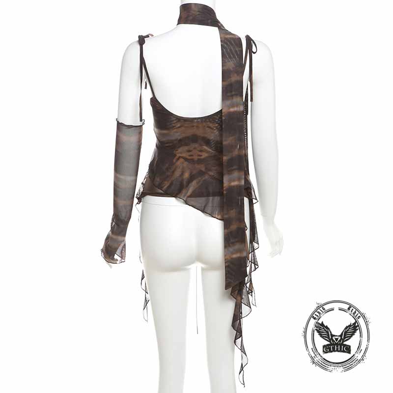 Gothic Waist Drawstring Tassel Irregular Suspender Top