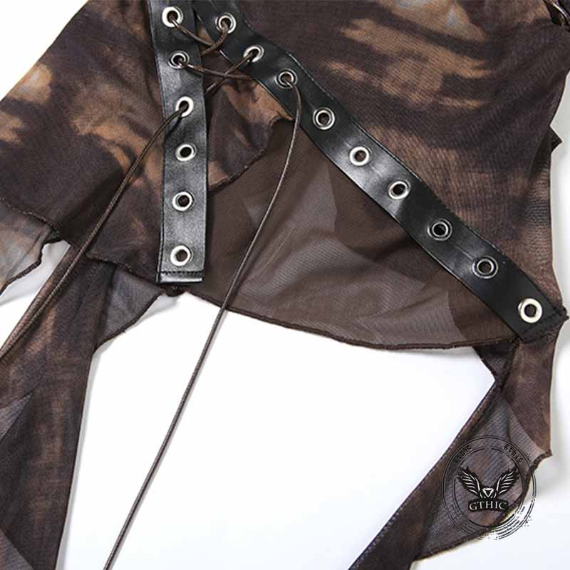 Gothic Waist Drawstring Tassel Irregular Suspender Top