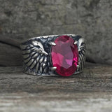 Gothic Winged Gem Vine Pattern Sterling Silver Ring