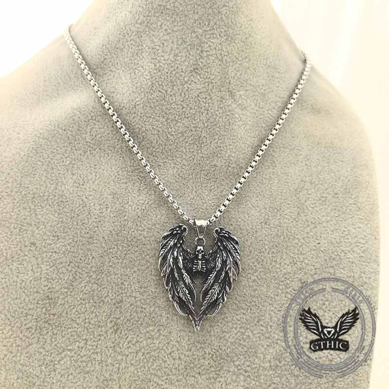 Gothic Wings Skull Stainless Steel Viking Pendant 03 | Gthic.com