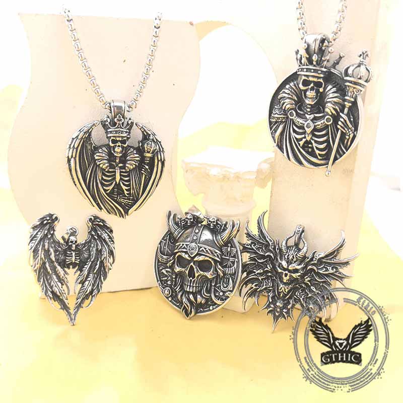 Gothic Wings Skull Stainless Steel Viking Pendant