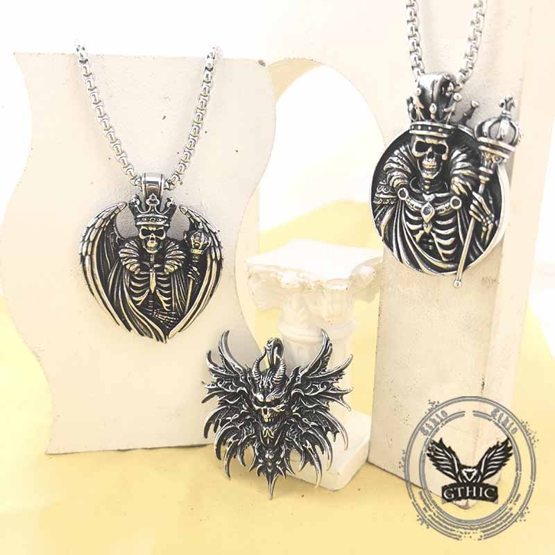 Gothic Wings Skull Stainless Steel Viking Pendant