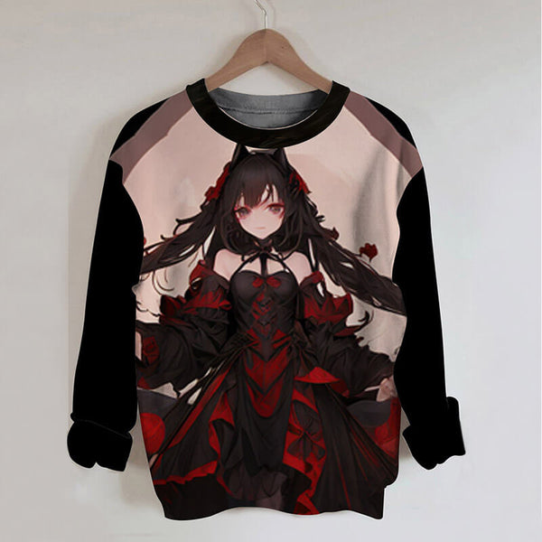Gothic Wolf Girl Round Neck Anime Sweatshirt
