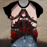 Gothic Wolf Girl Round Neck Anime T-Shirt