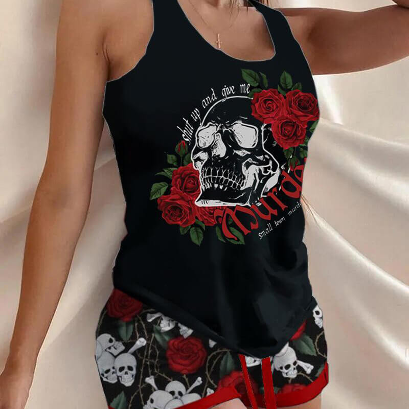 Gothic Women's Skull Pattern Vest Shorts Set | Gthic.com