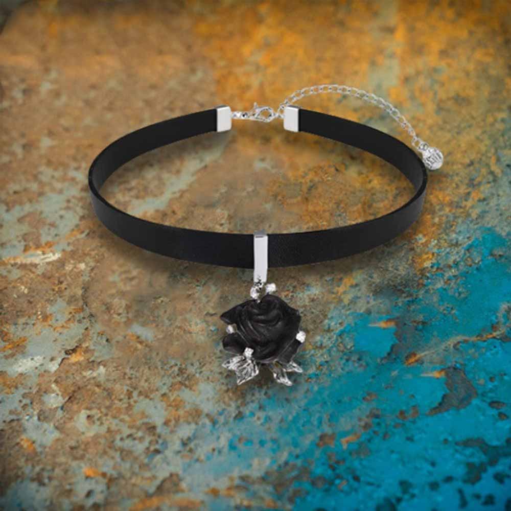 Gothic Wooden Rose Flower Design Alloy Choker Necklace | Gthic.com