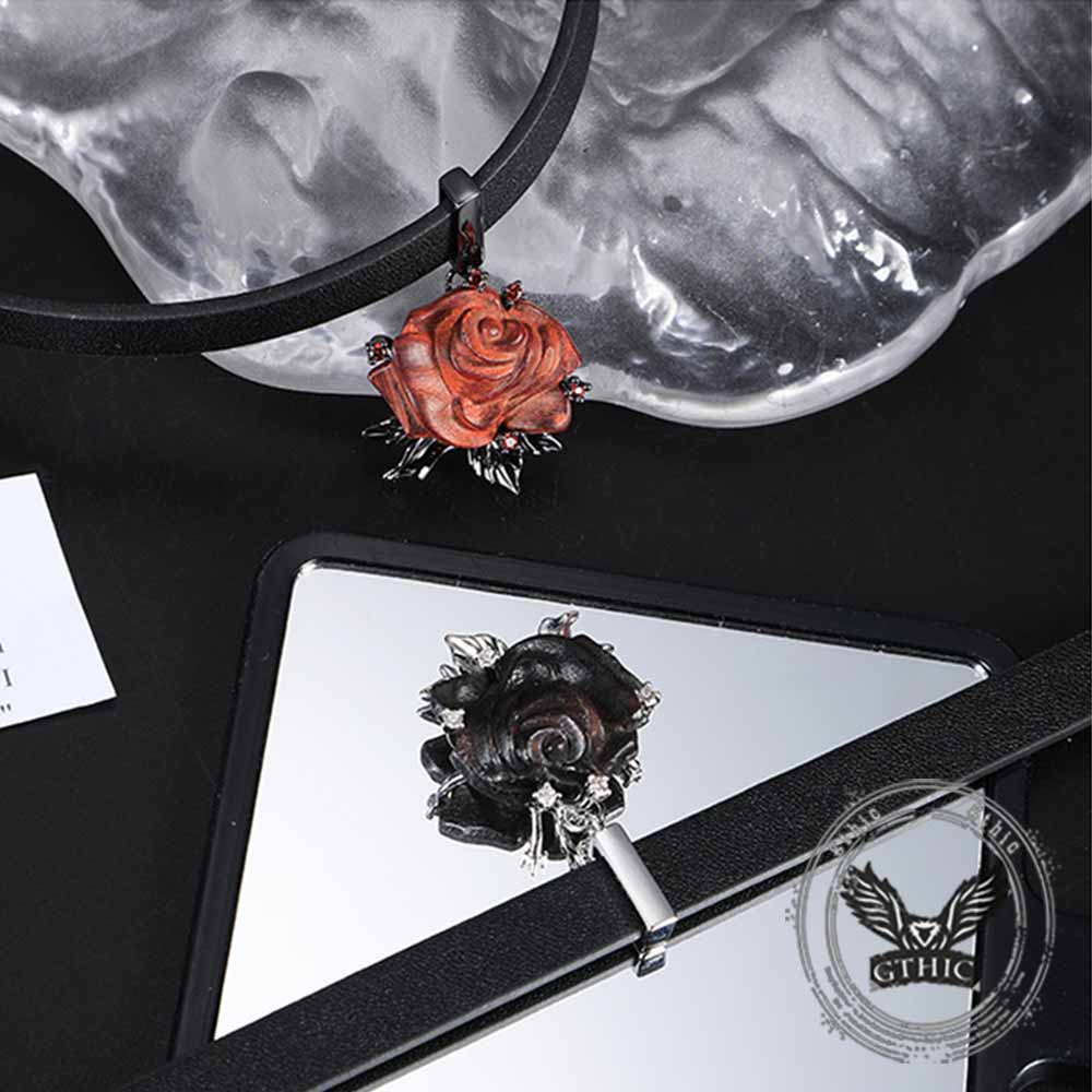 Gothic Wooden Rose Flower Design Alloy Choker Necklace | Gthic.com