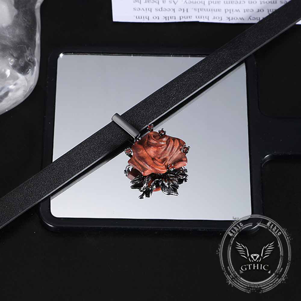 Gothic Wooden Rose Flower Design Alloy Choker Necklace