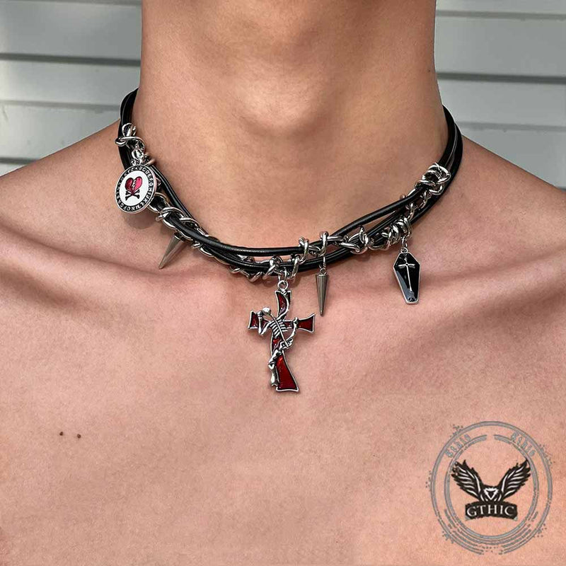 Gothic Y2K Cross Coffin PU Leather Alloy Choker – GTHIC