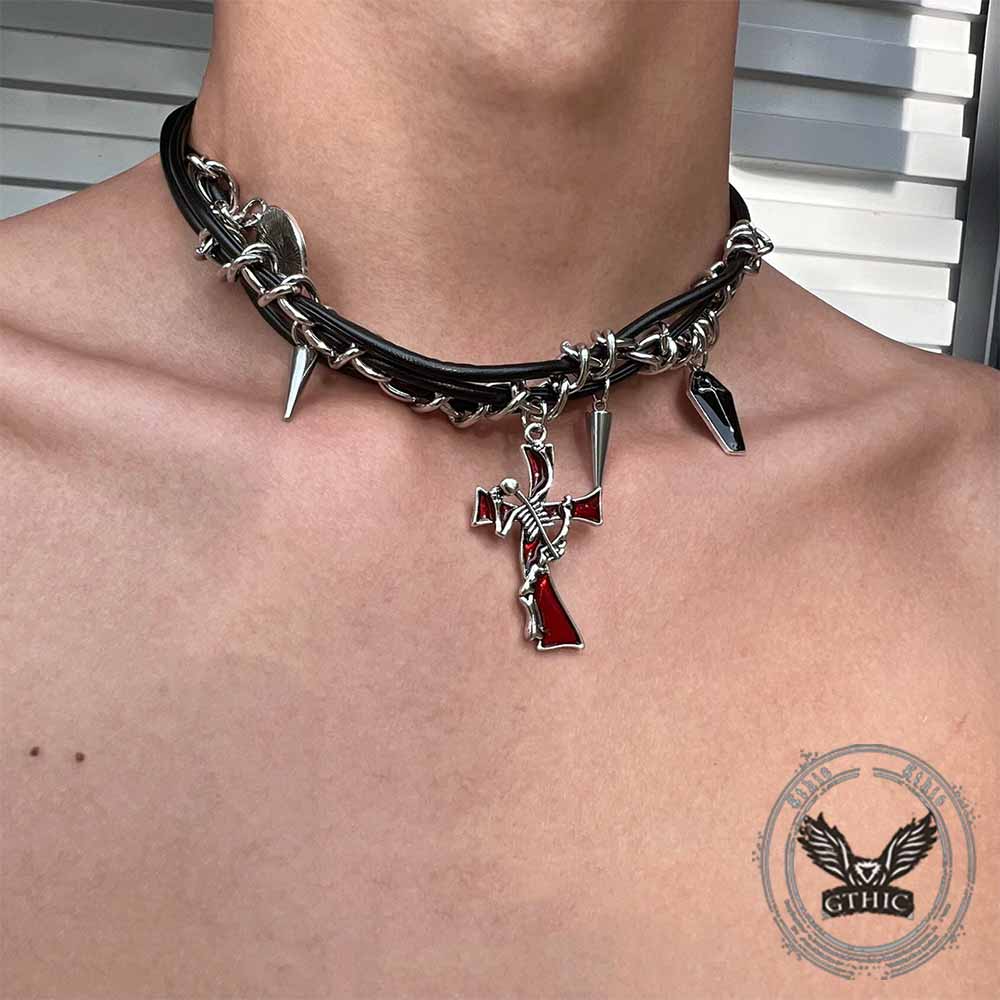 Gothic Y2K Cross Coffin PU Leather Alloy Choker – GTHIC