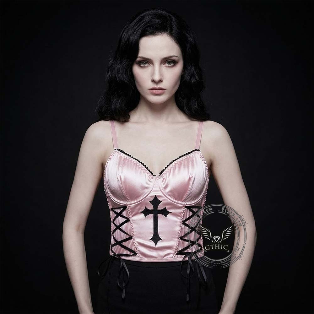 Gothic Y2K Strappy Cross Pattern Slim-Fit Corset | Gthic.com