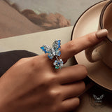 Gradient Butterfly Four-pointed Star Copper Open Ring | Gthic.com