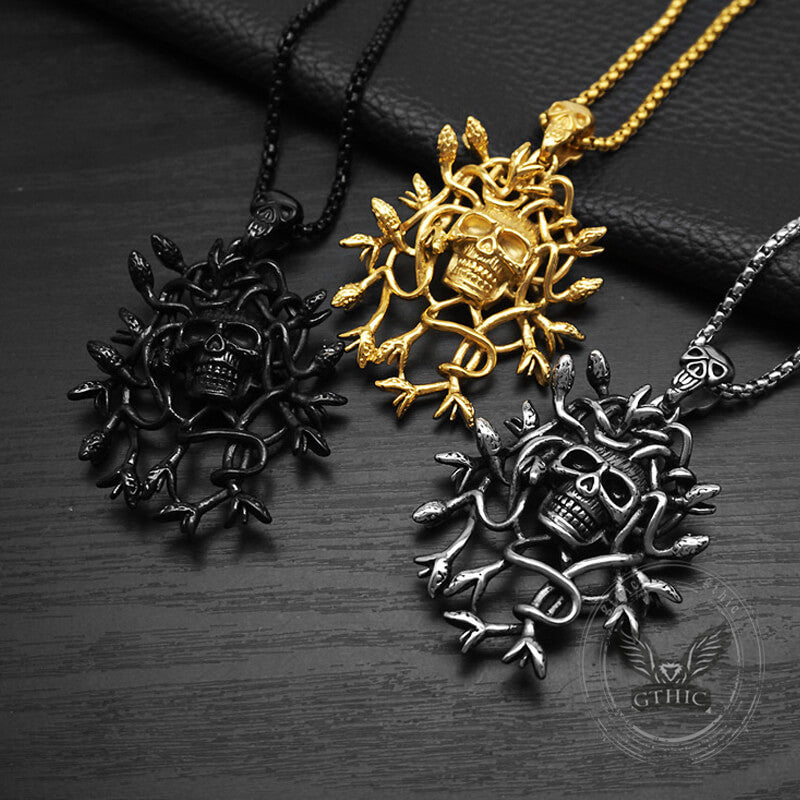 Greek Mythology Snake Hair Skull Stainless Steel Pendant 01 | Gthic.com
