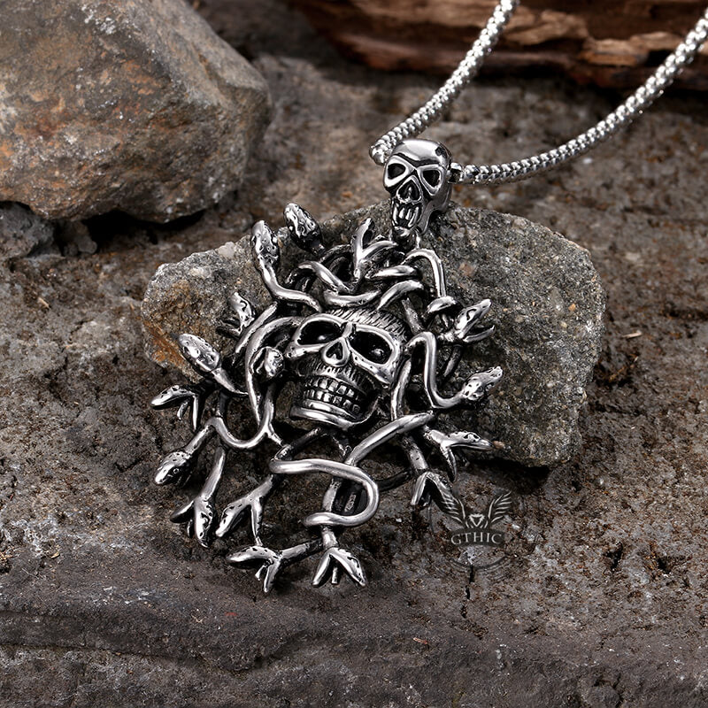 Greek Mythology Snake Hair Skull Stainless Steel Pendant