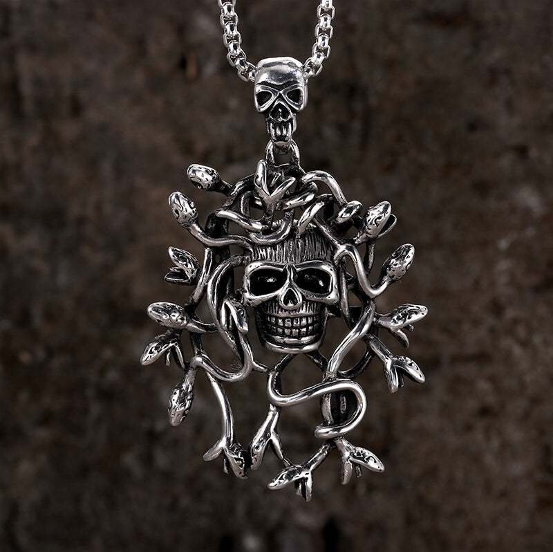 Greek Mythology Snake Hair Skull Stainless Steel Pendant