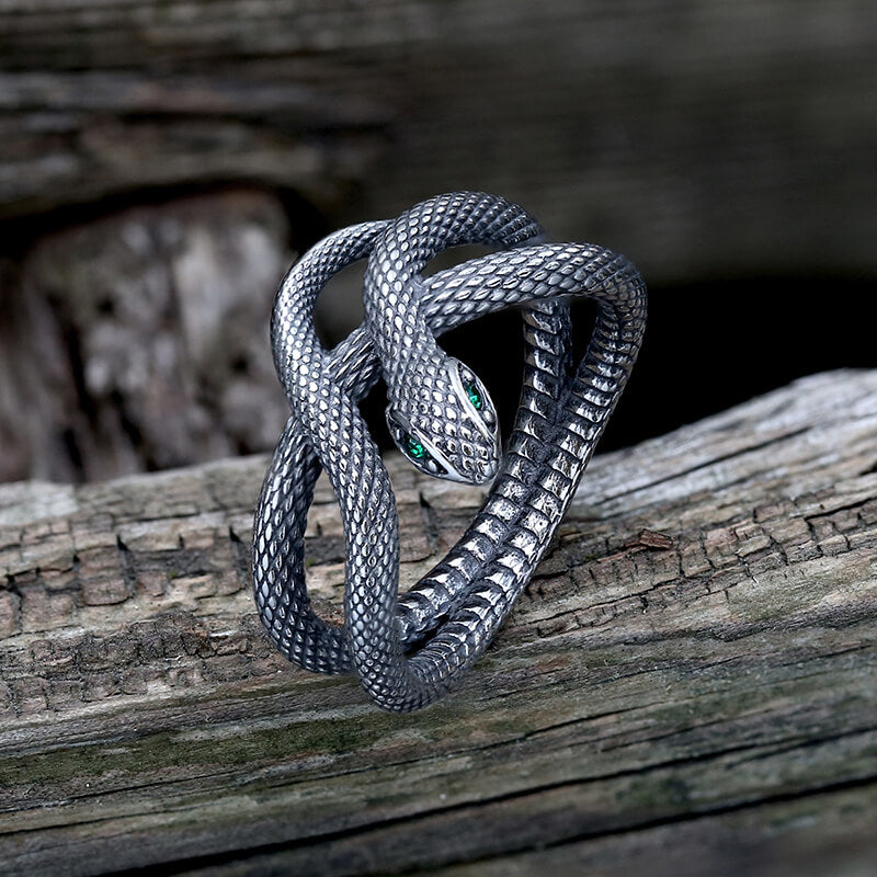 Green Eye Snake Stainless Steel Animal Ring | Gthic.com
